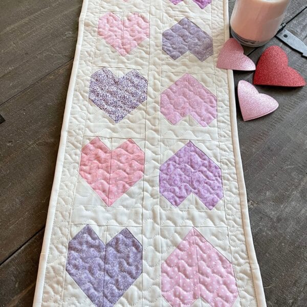 Valentine's day quilted table runner.
