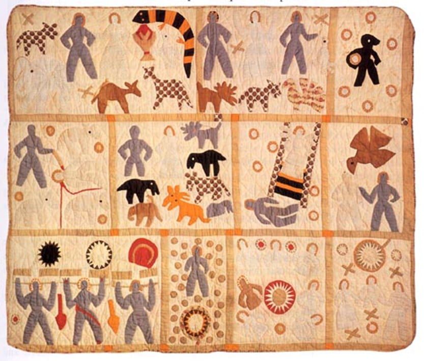 A piece of cloth with various figures on it.