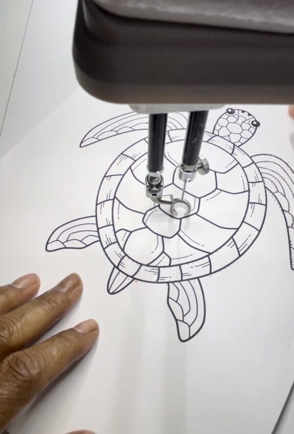 A person is drawing a turtle on paper