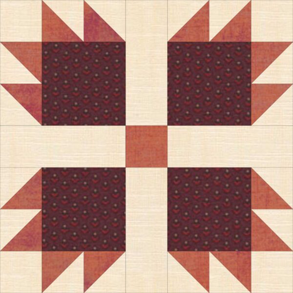 A quilt block with red and white squares.