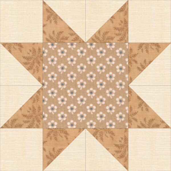 A star block with a beige and white pattern.