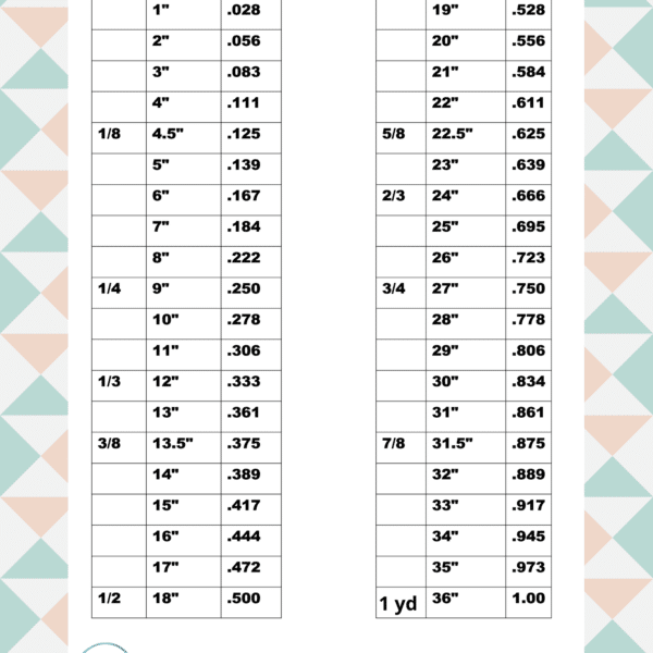 A printable worksheet with a measurement chart.