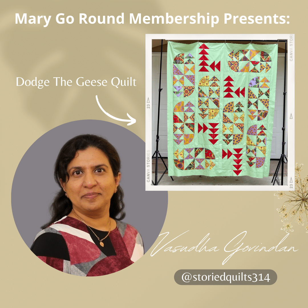 Mary go round membership presents dodge the geese quilt.